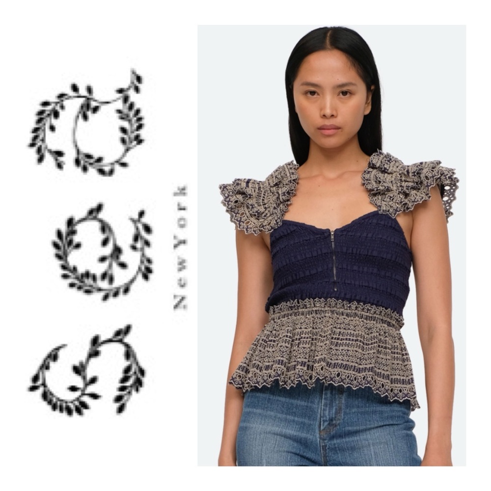 Sea New York Navy and Beige Ruffle Top